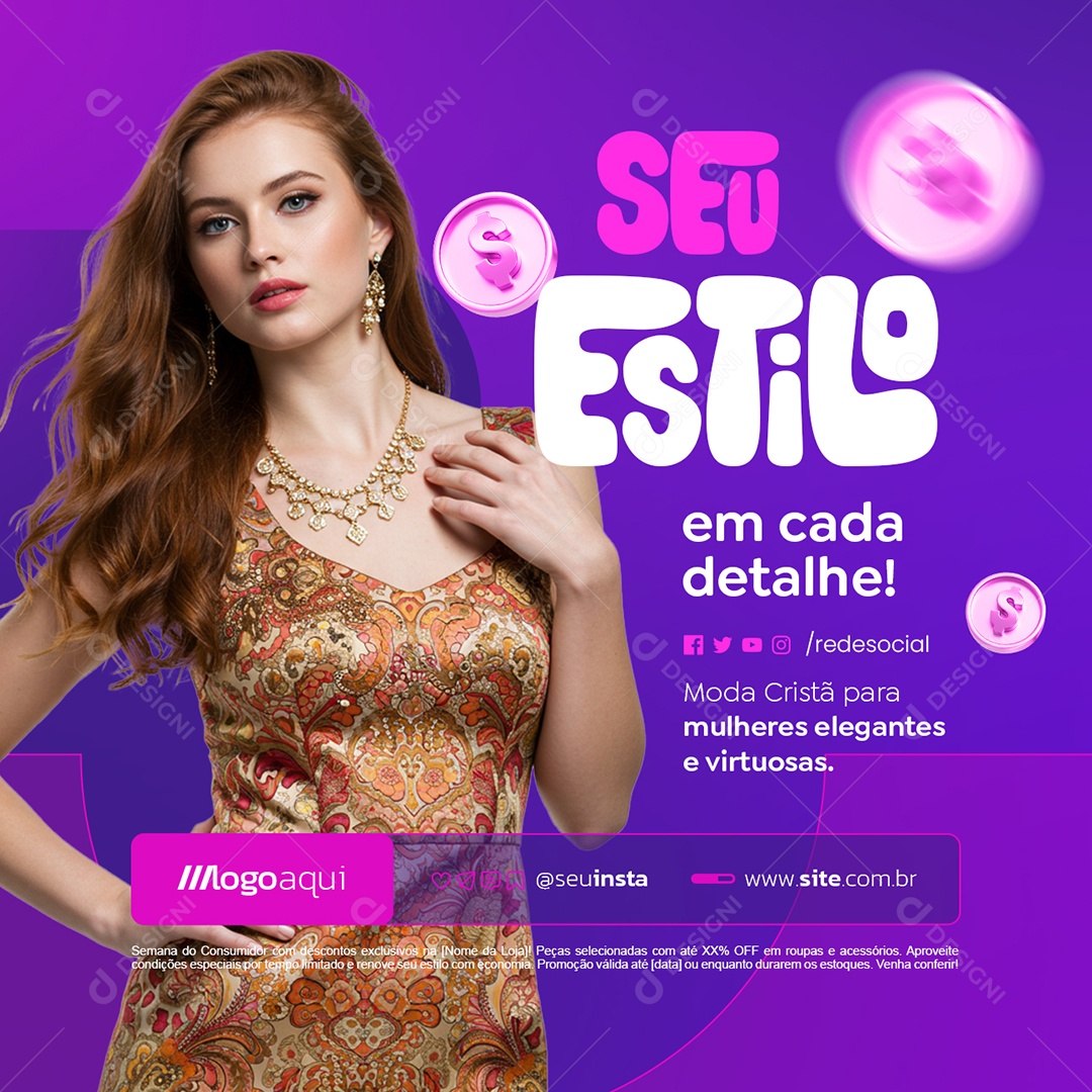 Loja de Moda Cristã Seu Estilo em Cada Detalhe Social Media PSD Editável