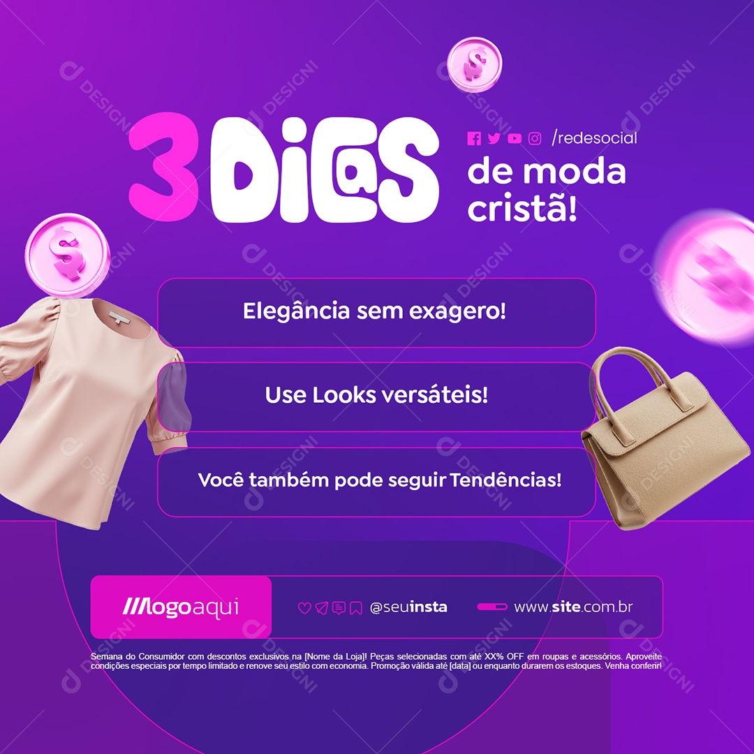 Loja de Moda Cristã Três Dicas de Moda Cristã Social Media PSD Editável