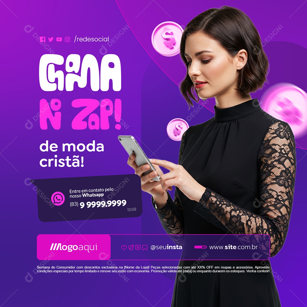Loja de Moda Cristã Chama no Zap Social Media PSD Editável