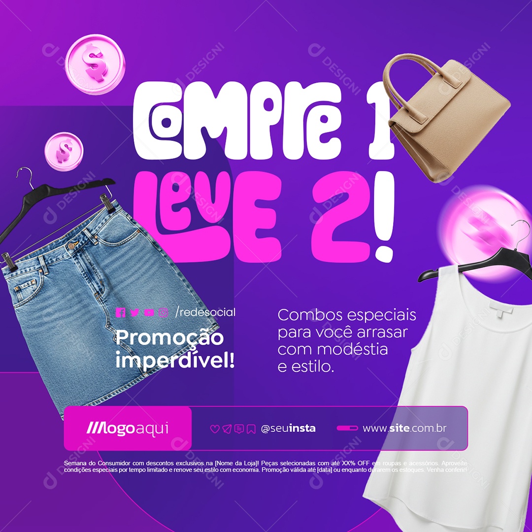 Loja de Moda Cristã Compre Um Leve Dois Social Media PSD Editável
