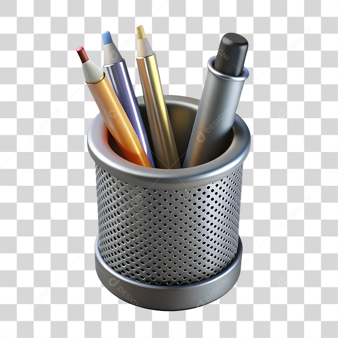 Porta Lápis Metálico com Canetas PNG Transparente