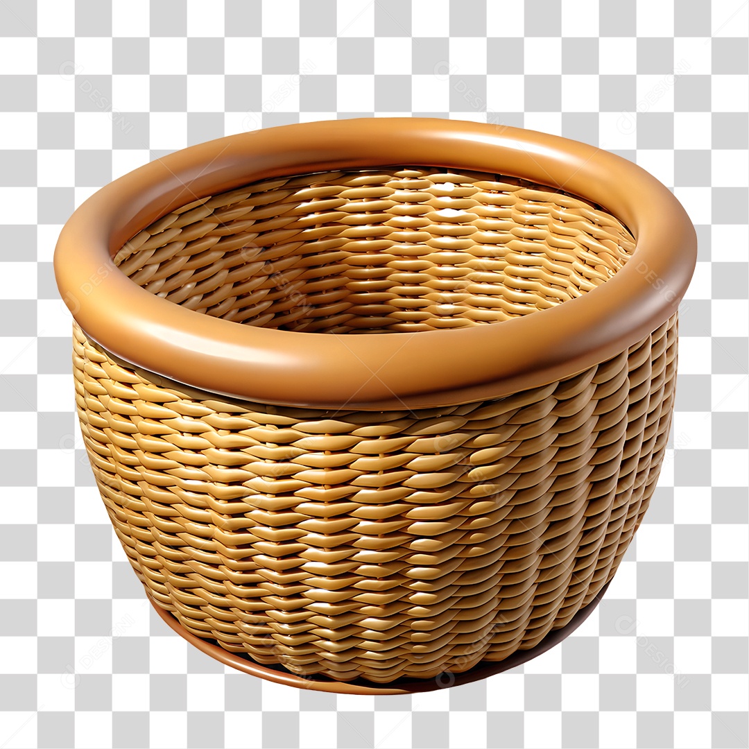 Cesta Redonda de Rattan PNG Transparente