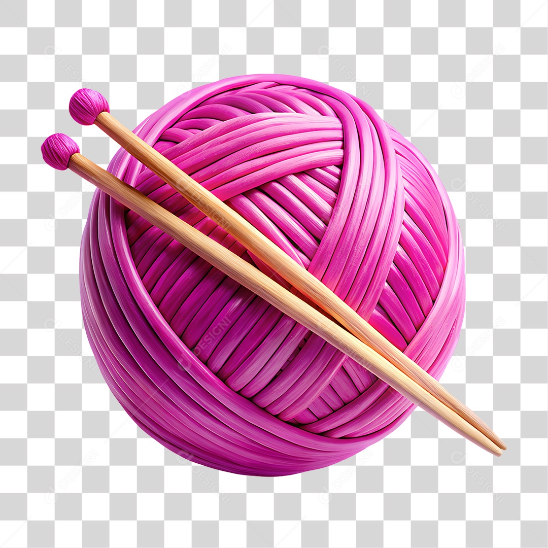Novelo Rosa com Agulhas de Tricô PNG Transparente