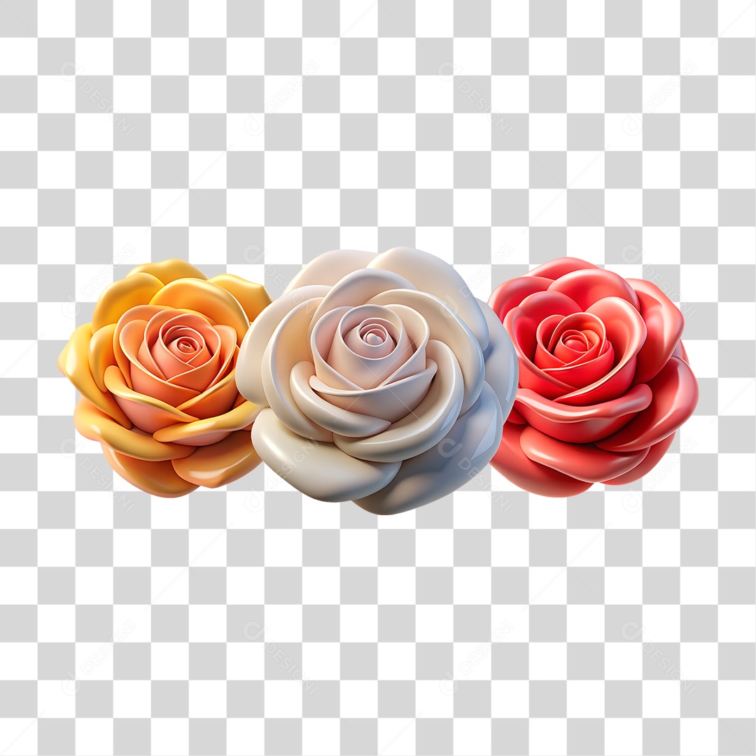 Trio de Rosas Amarela Branca Vermelha PNG Transparente