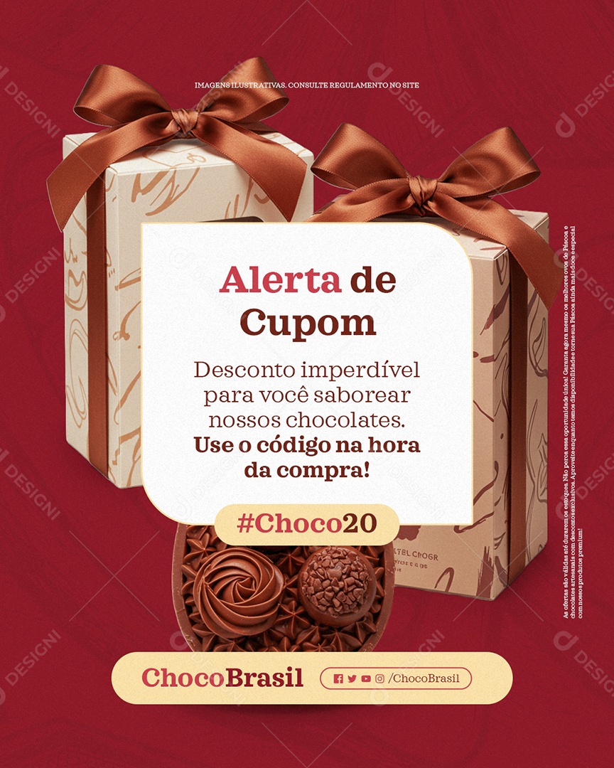 Loja de Chocolates Alerta de Cupom Social Media PSD Editável