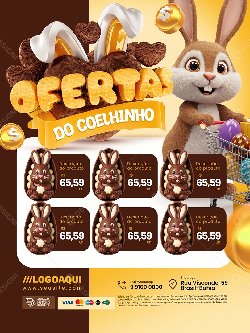 Ofertas do Coelhinho Chocolateria Produtos Encarte Social Media PSD Editável