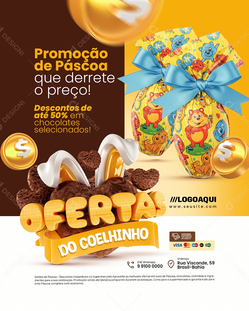 Ofertas do Coelhinho Chocolateria Promoção Social Media PSD Editável