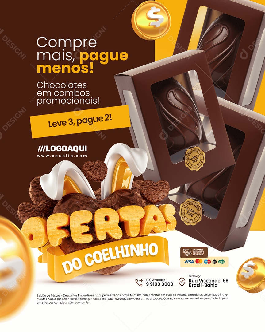 Ofertas do Coelhinho Chocolateria Compre Mais Social Media PSD Editável