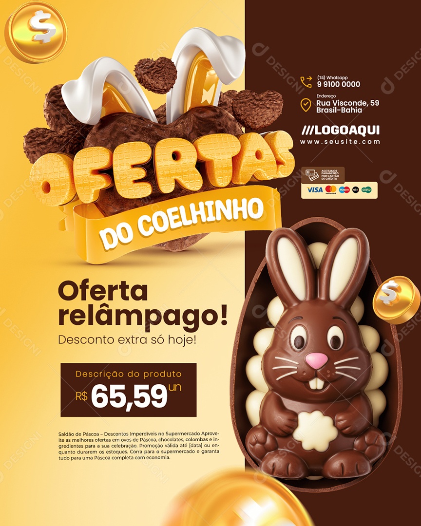Ofertas do Coelhinho Chocolateria Oferta Relâmpago Social Media PSD Editável