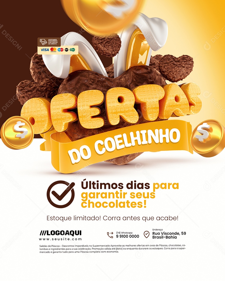 Ofertas do Coelhinho Chocolateria Últimos Dias Social Media PSD Editável