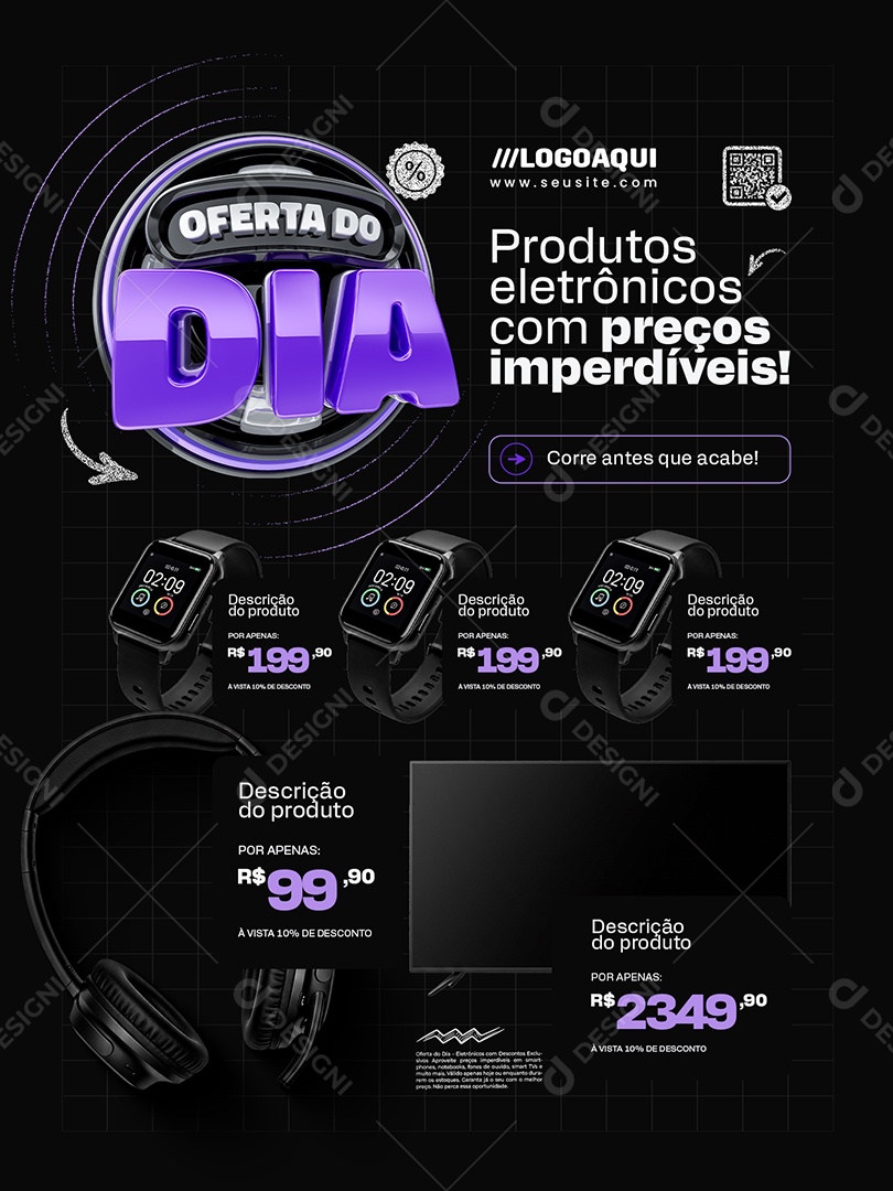 Oferta do Dia Loja de Eletrônicos Encarte Relógio Smart Watch Social Media PSD Editável