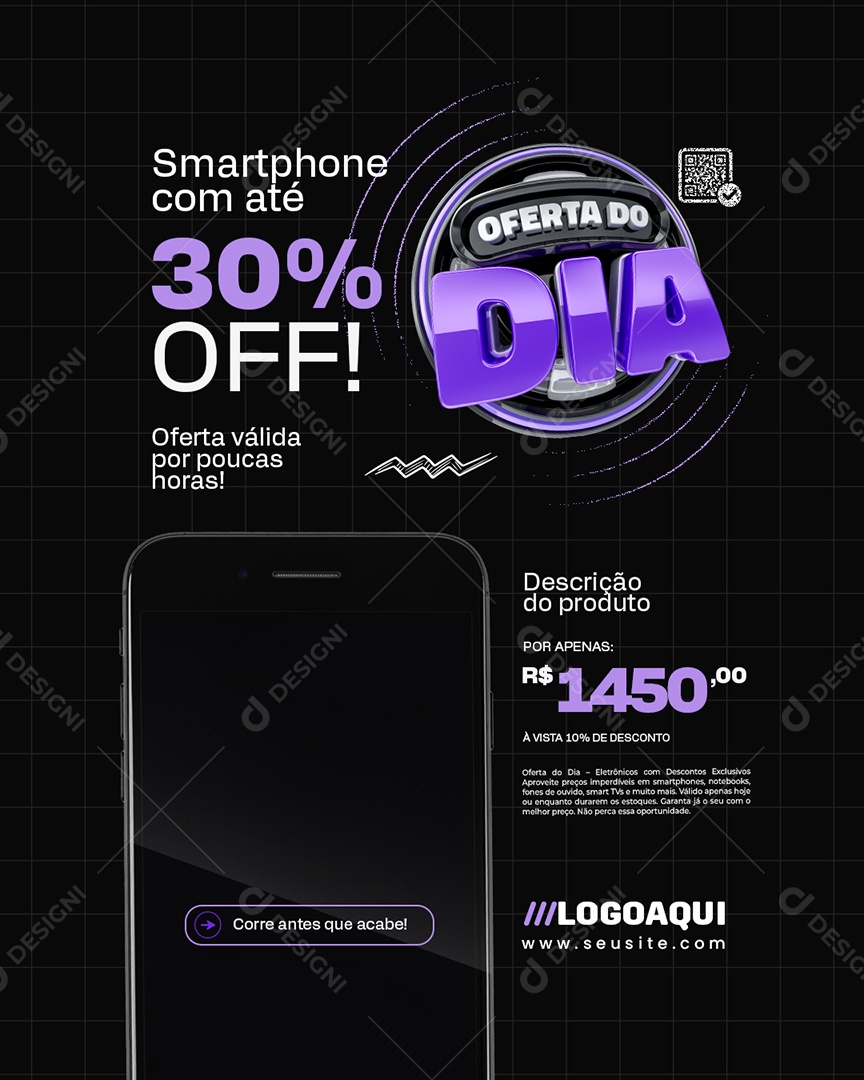 Oferta do Dia Loja de Eletrônicos Smartphone Social Media PSD Editável