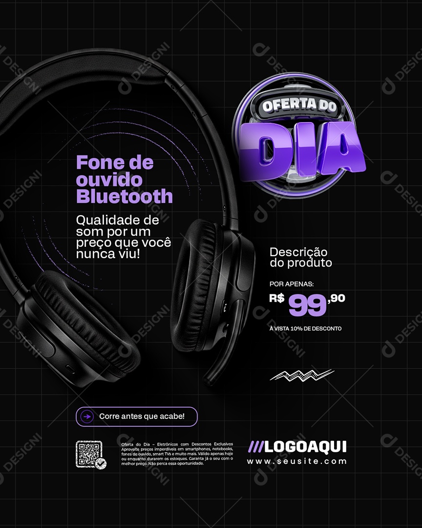 Oferta do Dia Loja de Eletrônicos Fone de Ouvido Social Media PSD Editável