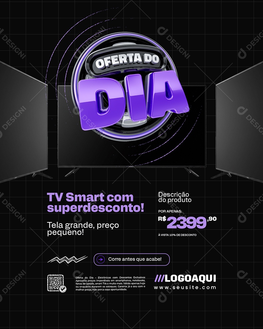 Oferta do Dia Loja de Eletrônicos Tv Smart Social Media PSD Editável
