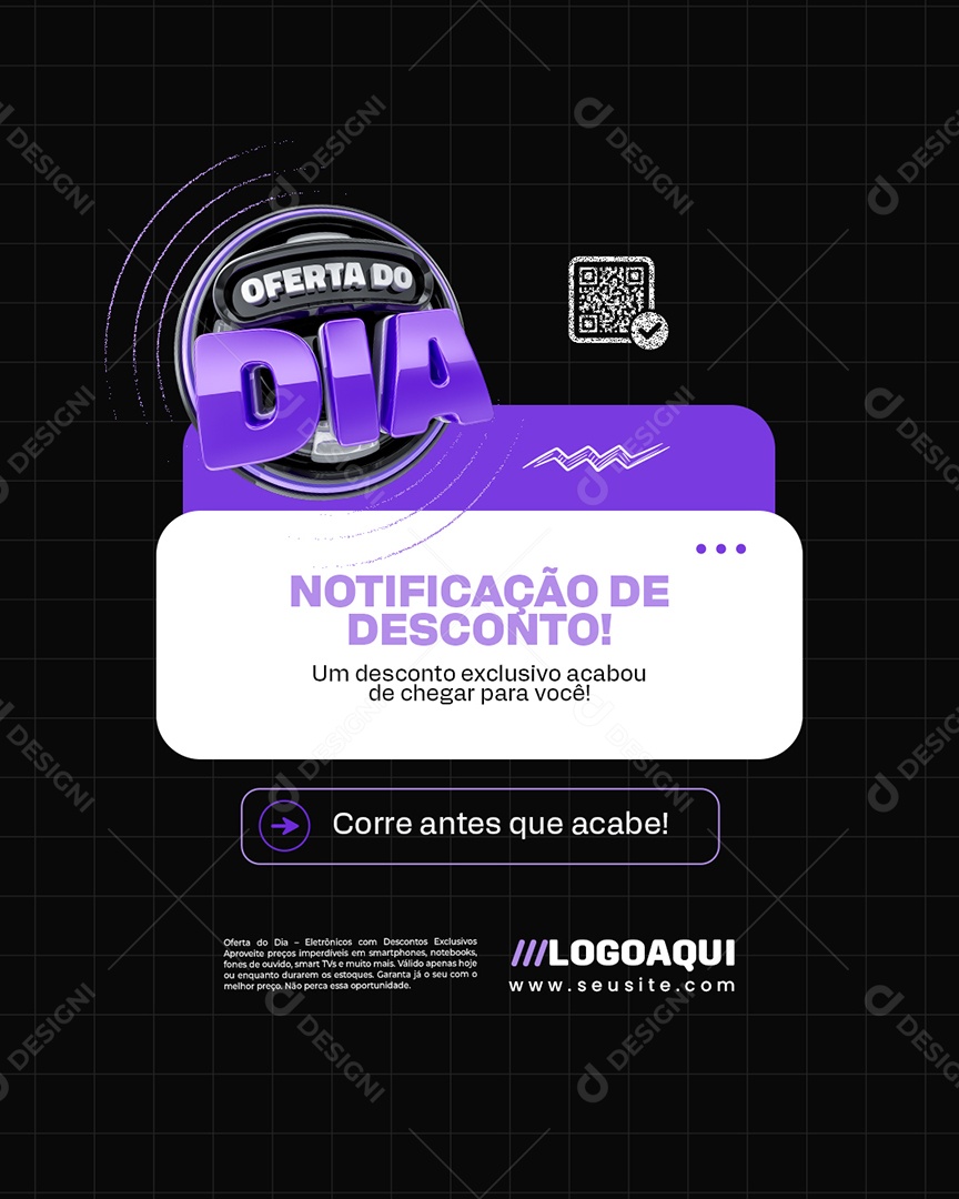 Oferta do Dia Loja de Eletrônicos Notificação de Desconto Social Media PSD Editável