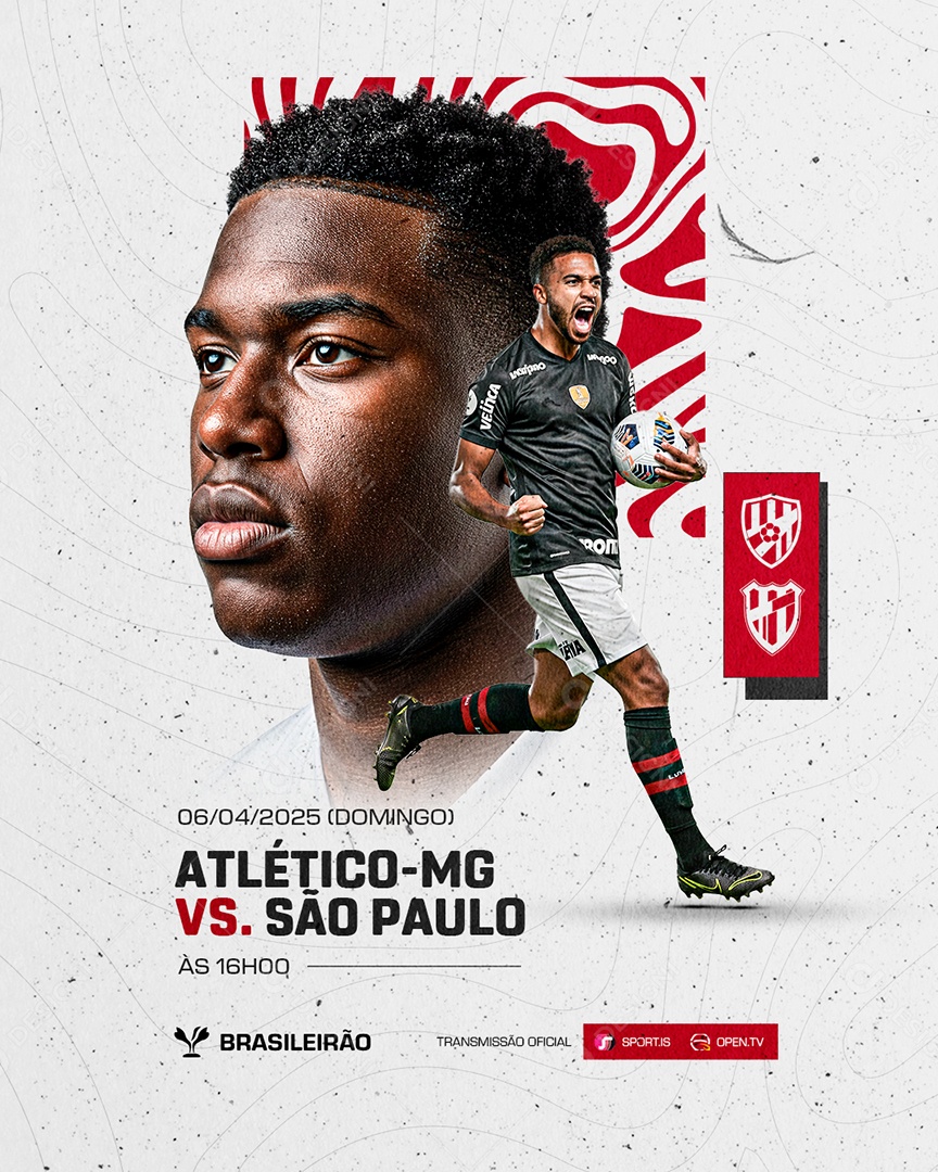 Brasileirão Atlético-MG VS São Paulo Transmissão Oficial Social Media PSD Editável