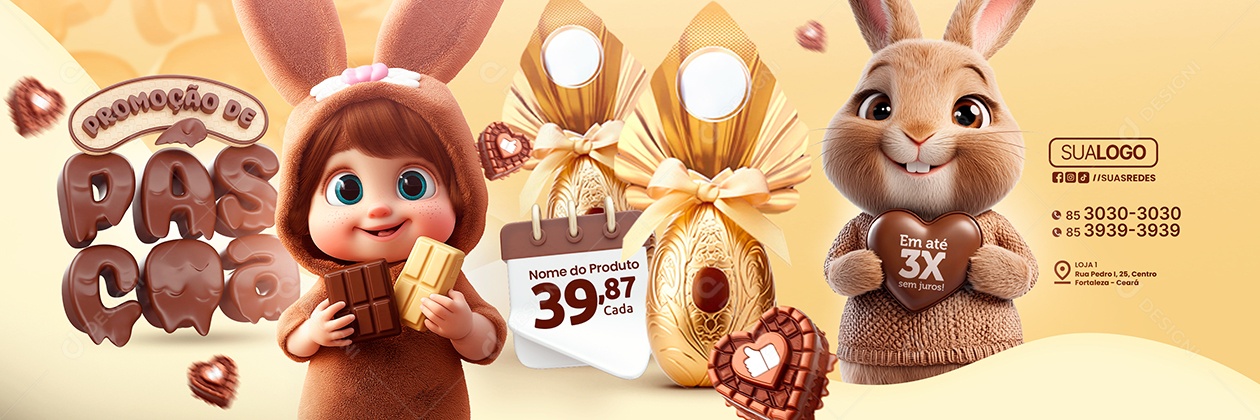 Carrossel Promoção de Páscoa Chocolateria Ovos de Páscoa Social Media PSD Editável