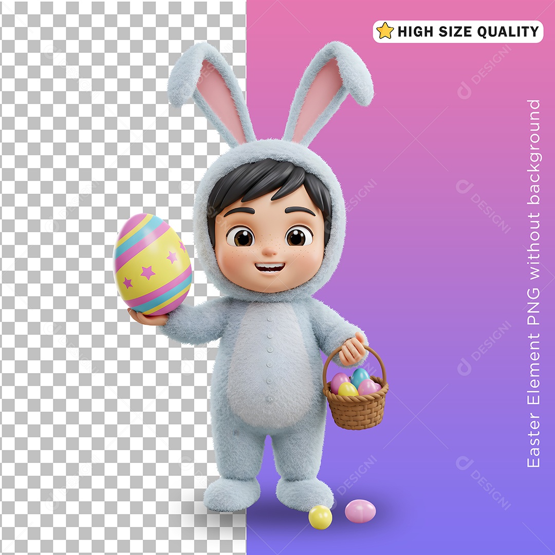 Menino Fantasiado de Coelho da Páscoa para Composição PSD