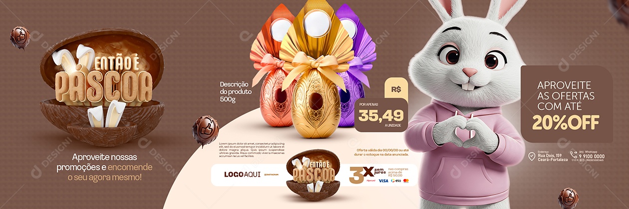 Carrossel Então é Páscoa Chocolateria Ovos de Páscoa Social Media PSD Editável