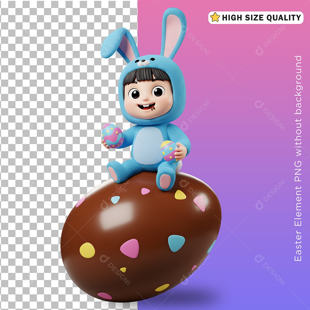 Criança Fantasiada em Cima do Ovo de Páscoa para Composição PSD