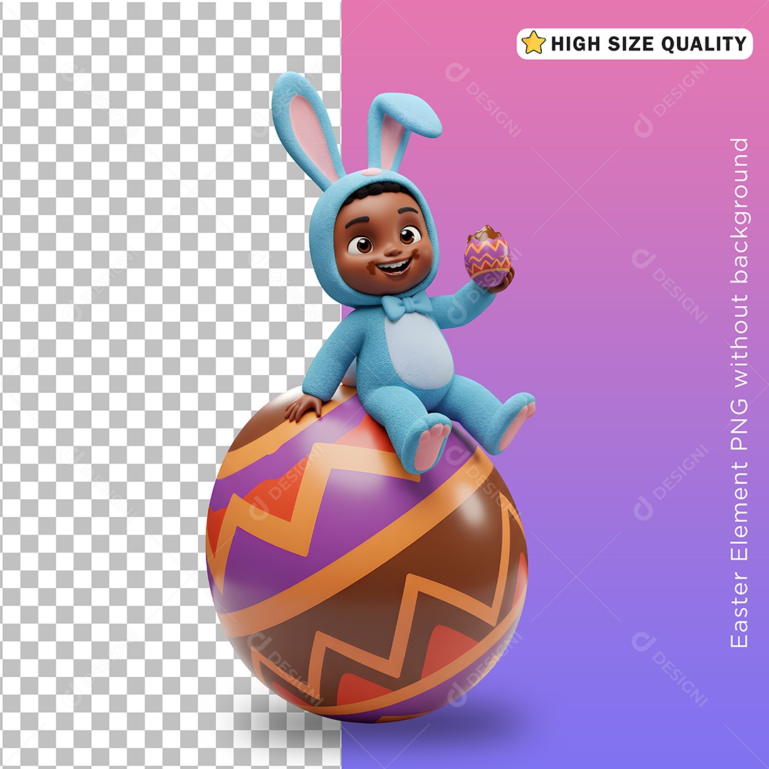 Criança Fantasiada em Cima do Ovo de Páscoa para Composição PSD