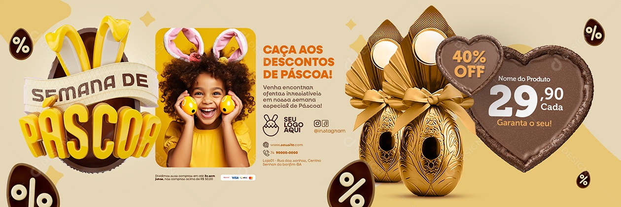 Carrossel Semana de Páscoa Chocolateria Caça aos Descontos Social Media PSD Editável
