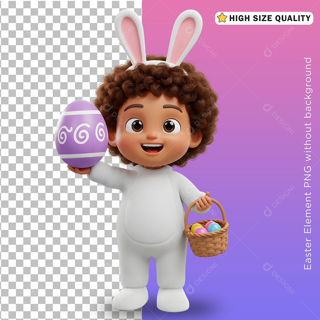 Menino Fantasiado de Coelho da Páscoa para Composição PSD