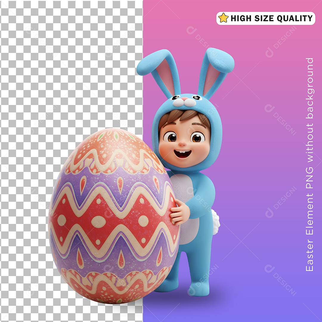 Menino Fantasiado de Coelho da Páscoa para Composição PSD