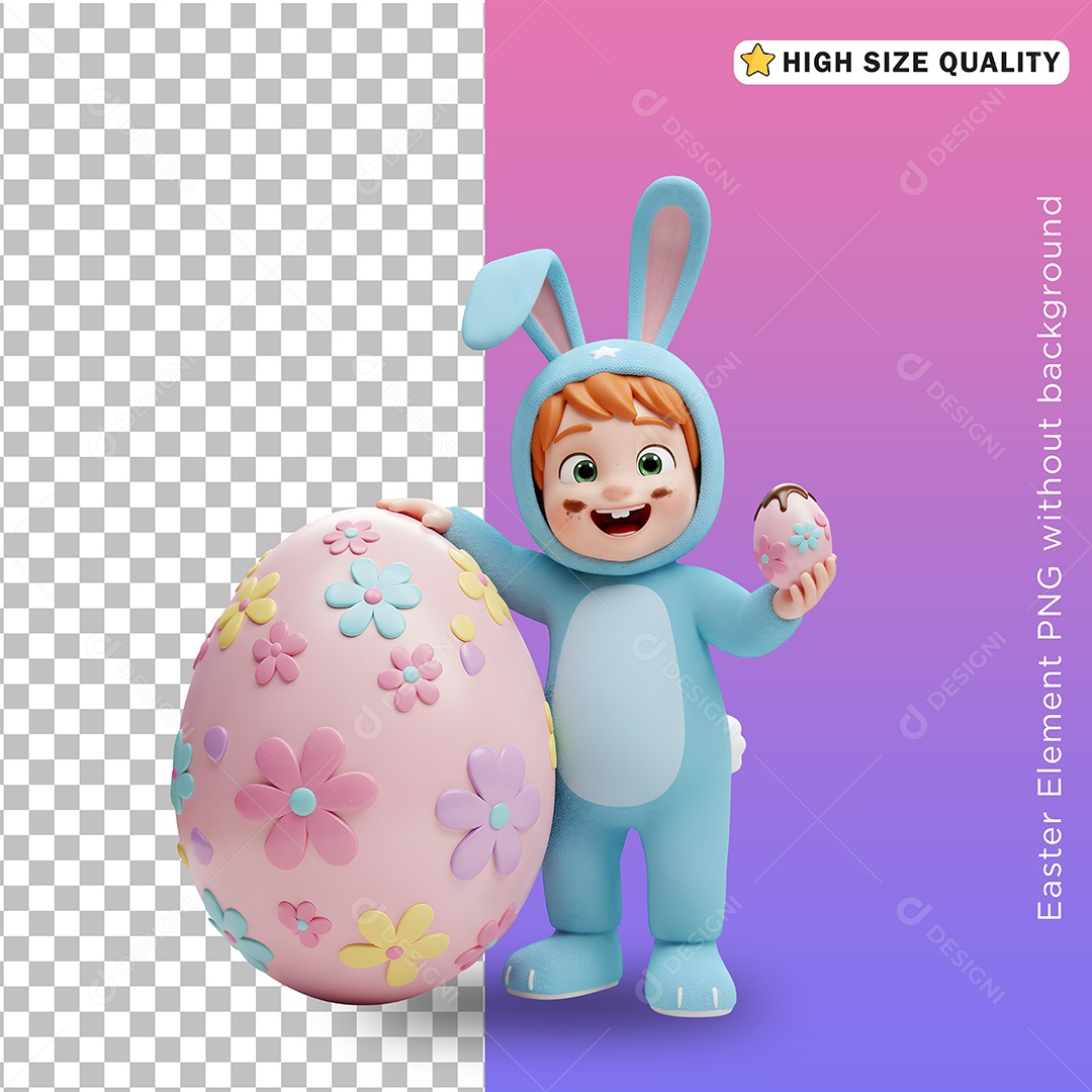 Menino Fantasiado de Coelho da Páscoa para Composição PSD