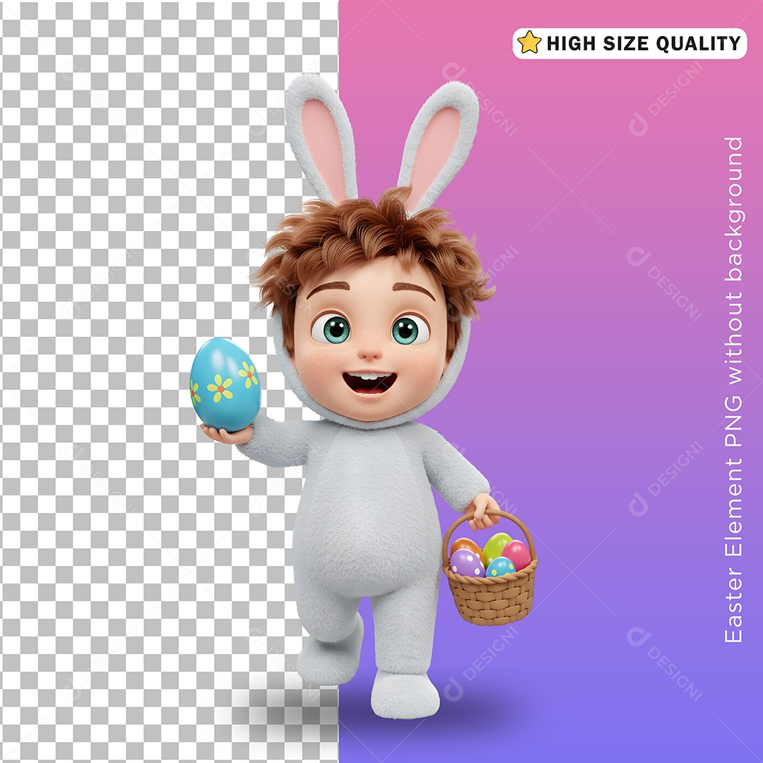 Menino Fantasiado de Coelho da Páscoa para Composição PSD