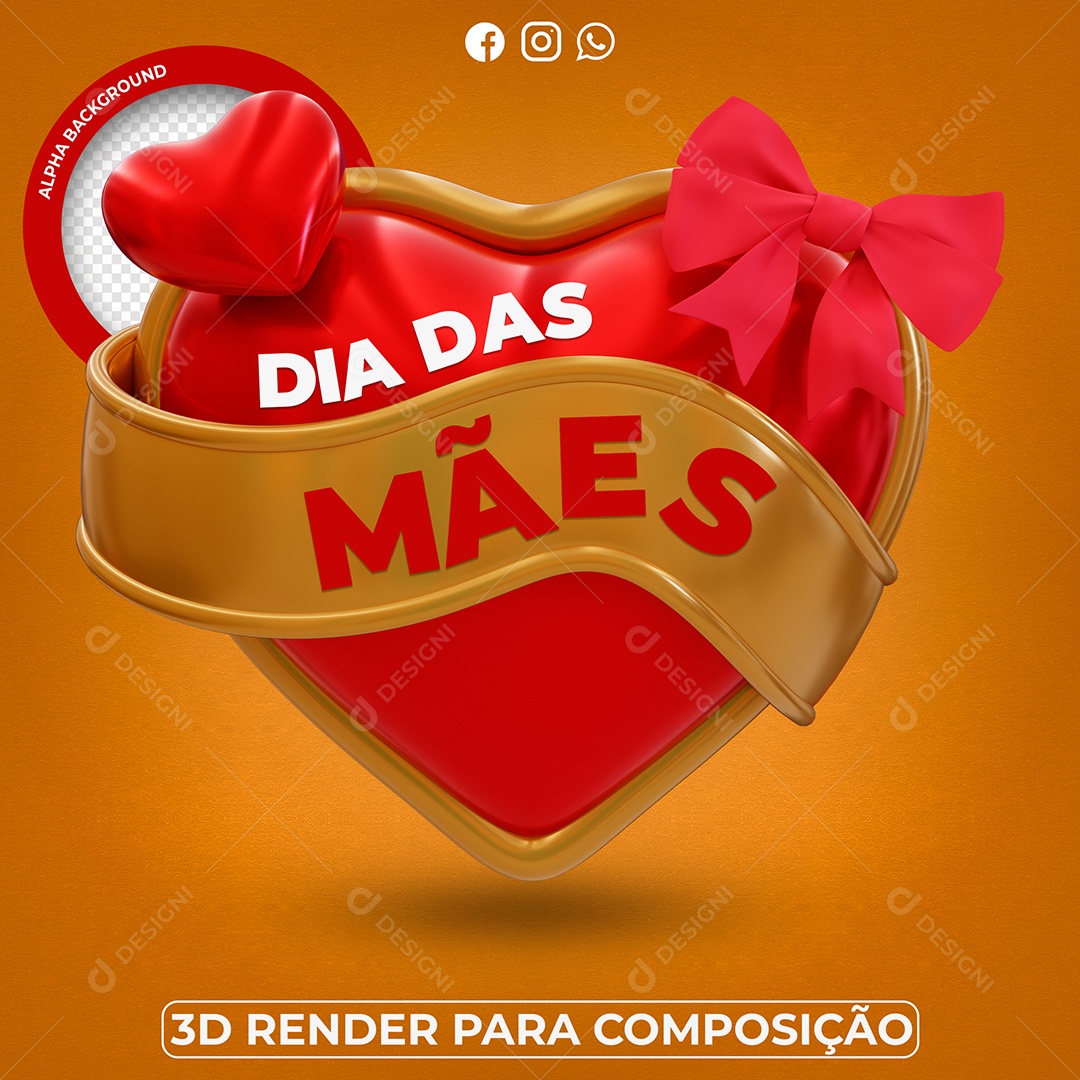 Selo 3D  Coração De Mãe Para Composição PSD