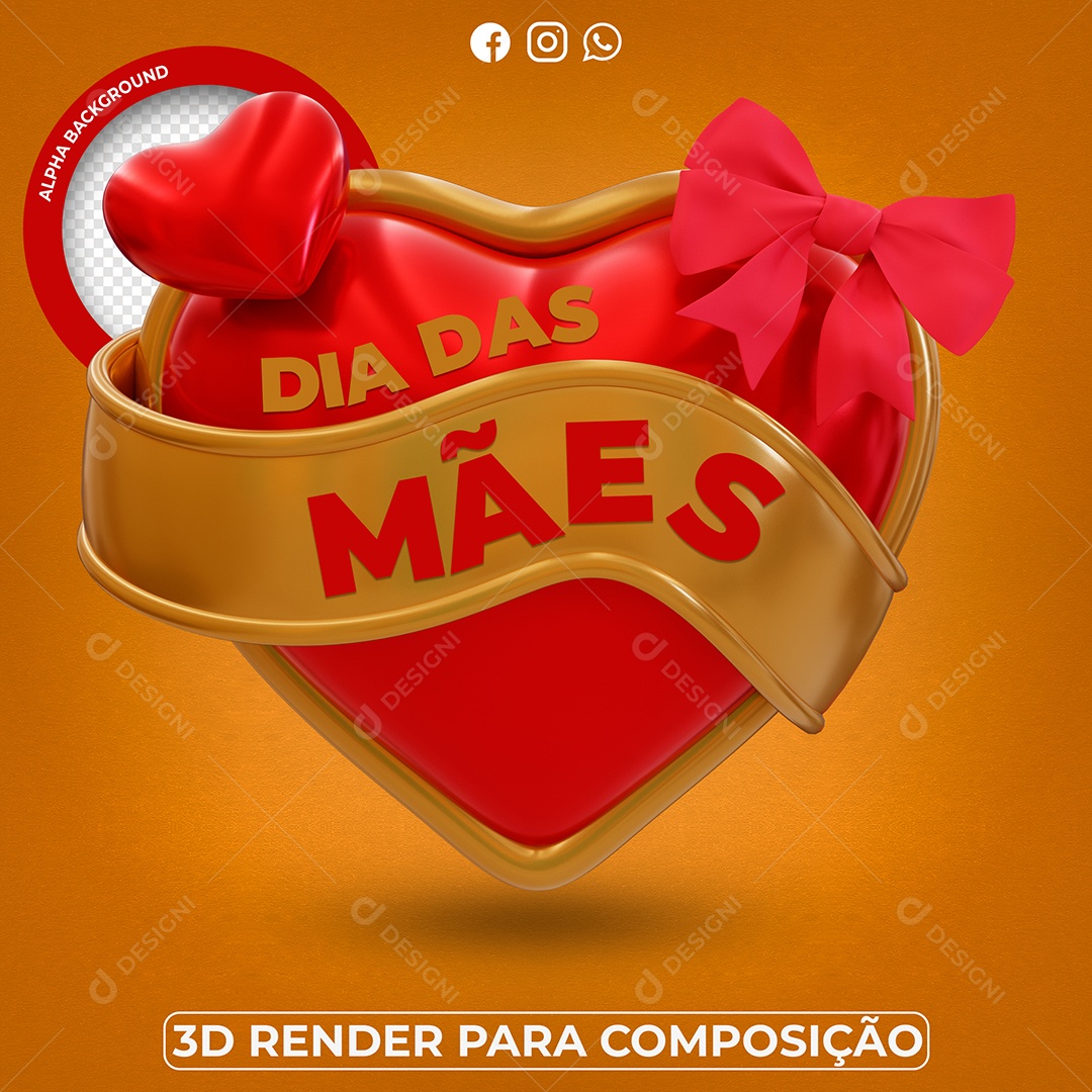 Selo 3D Coração De Mãe Para Composição PSD