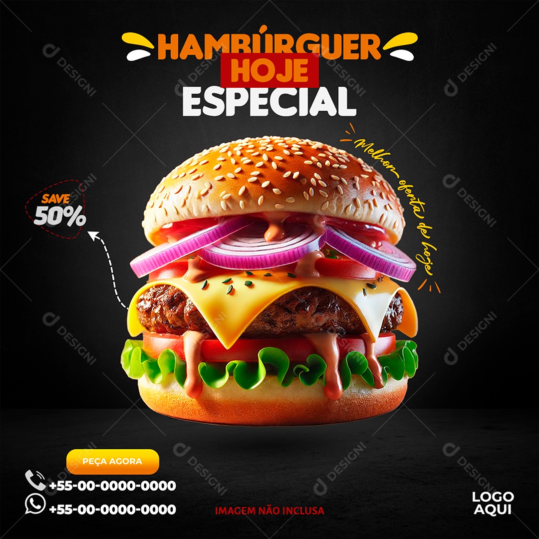Hamburgueria Hoje Especial Hambúrguer Social Media PSD Editável