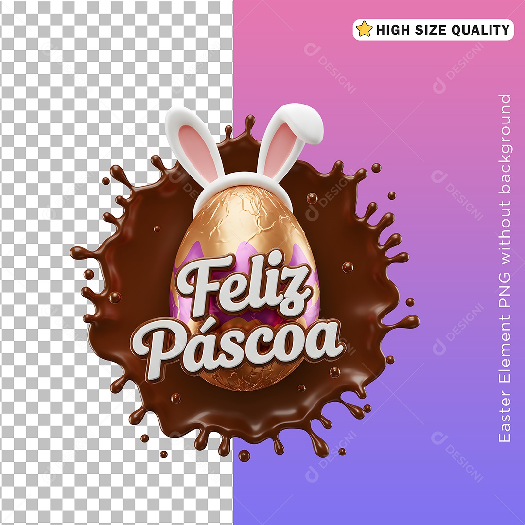 Feliz Páscoa Selo 3D para Composição PSD