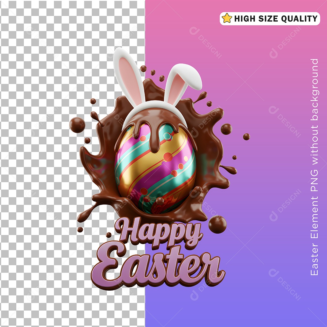 Feliz Páscoa Selo 3D para Composição PSD