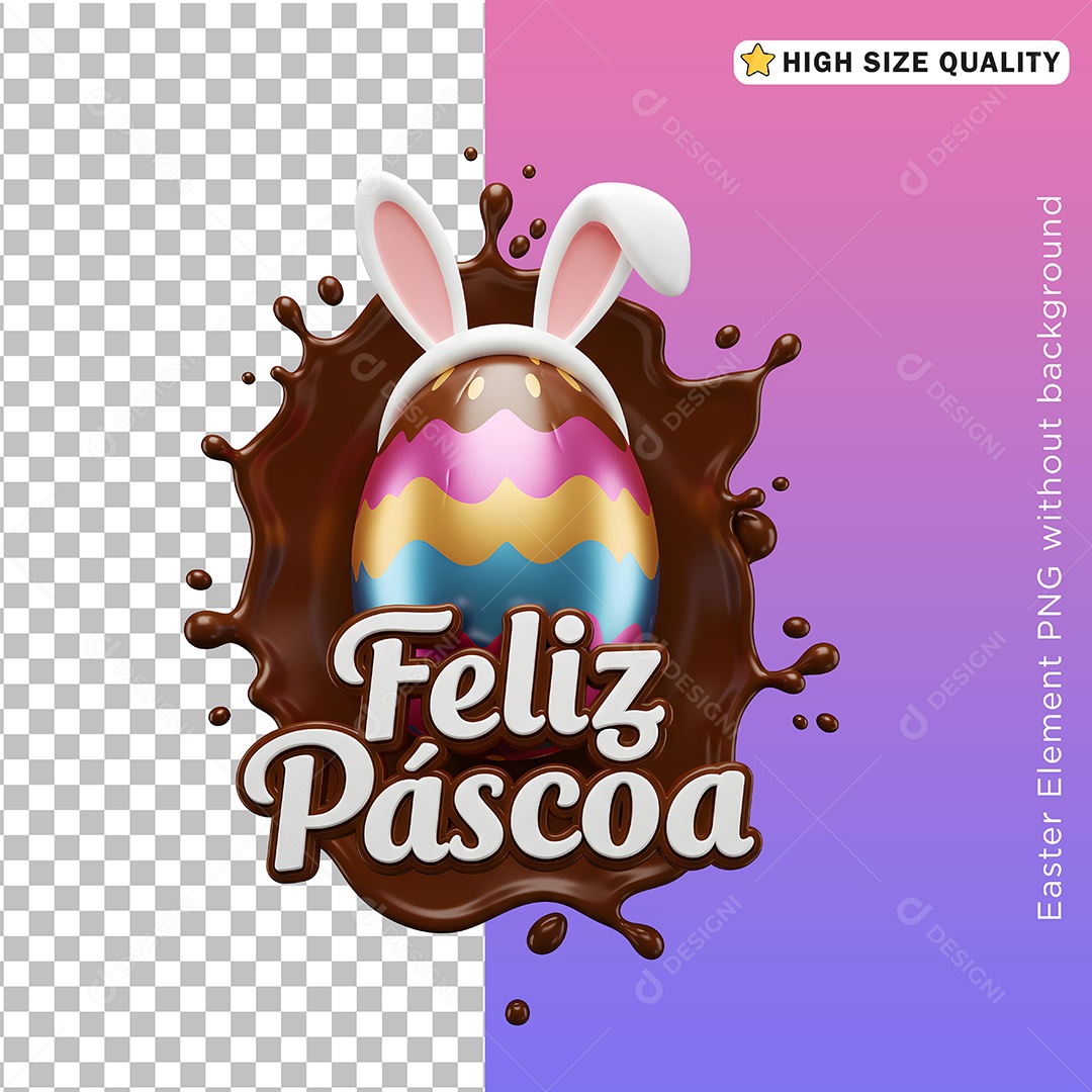 Feliz Páscoa Selo 3D para Composição PSD
