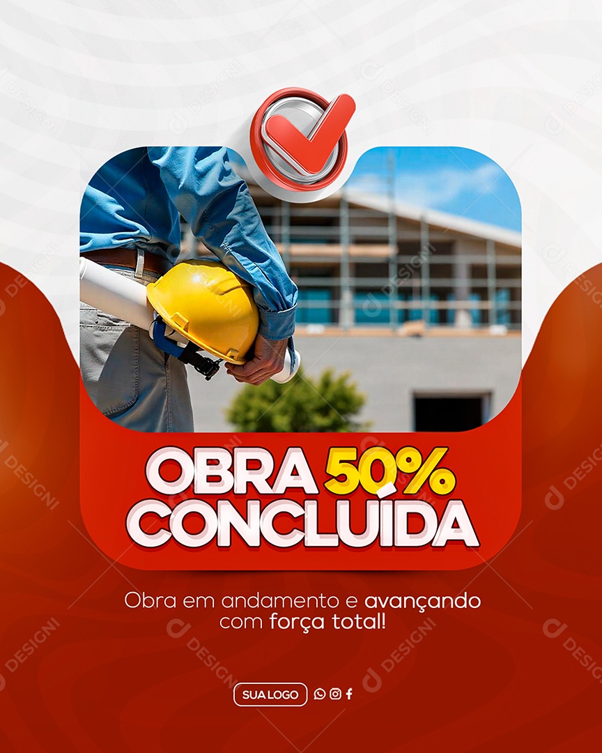 Prefeitura Obras 50% Concluídas Social Media PSD Editável