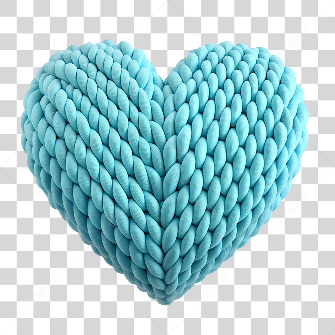 Coração de Crochê Turquesa PNG Transparente