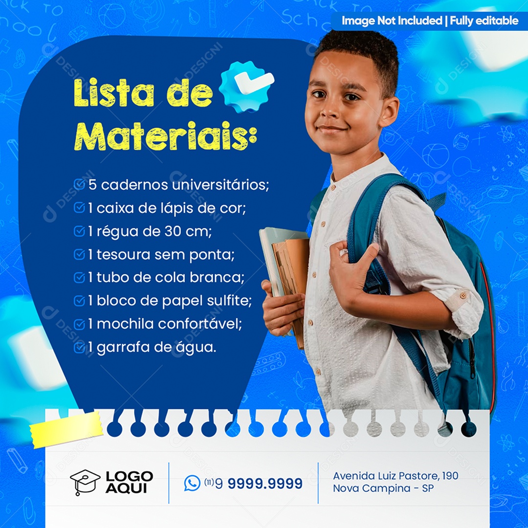 Feed Papelaria Lista de Materiais Social Media PSD Editável