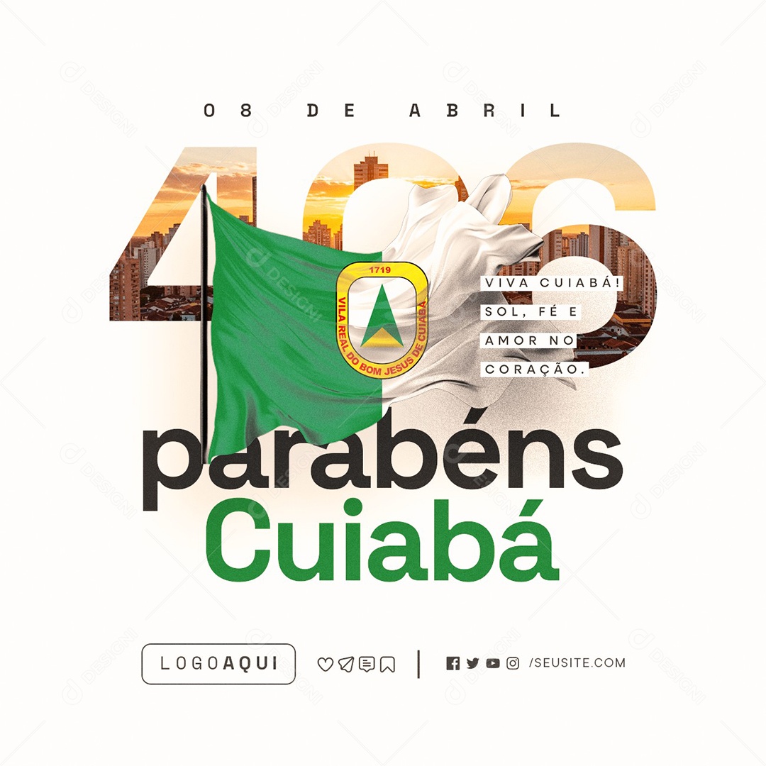 Aniversário Parabéns Cuiabá 08 de Abril Social Media PSD Editável