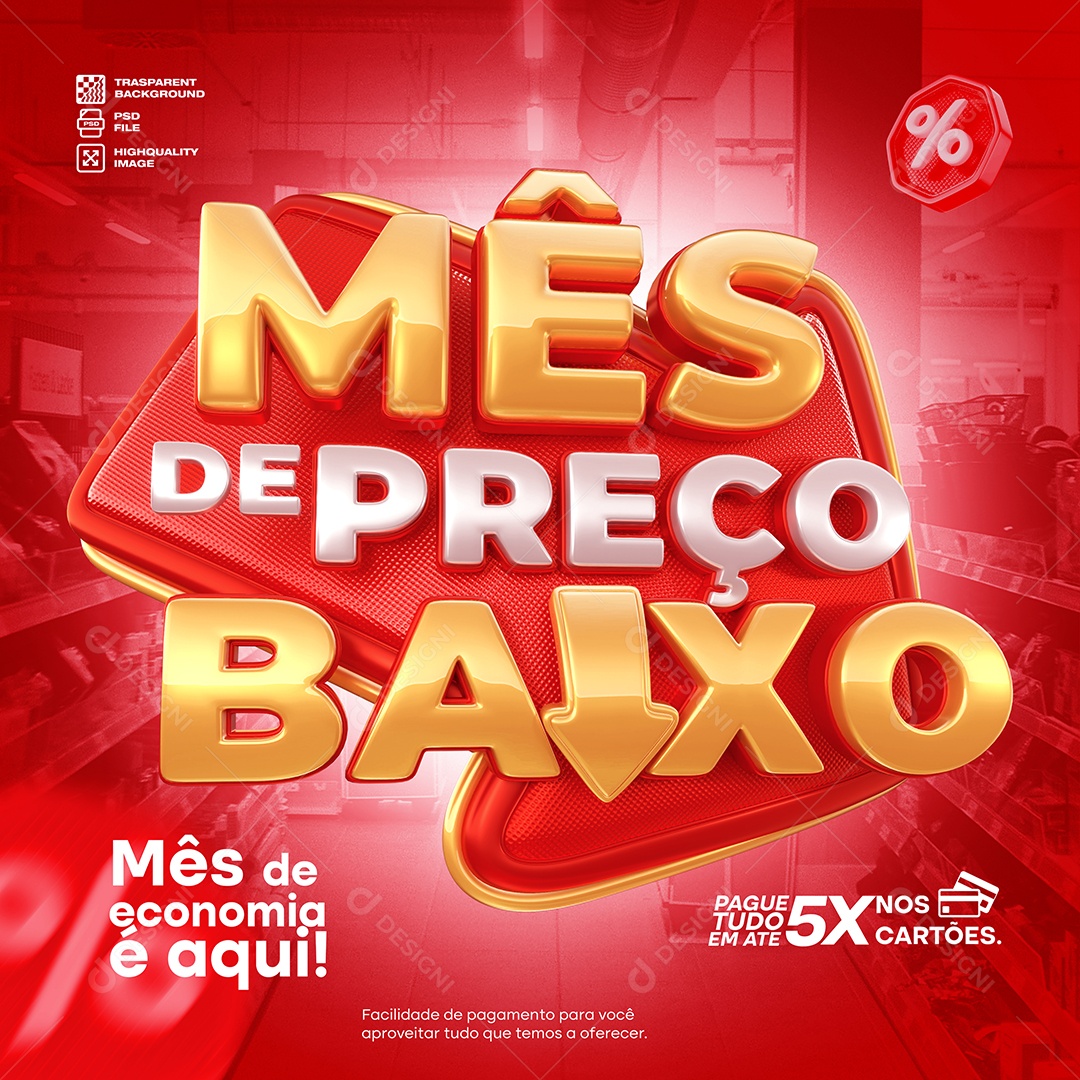 Selo 3D Mês de Preço Baixo para Composição PSD