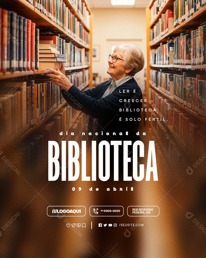 Dia Nacional da Biblioteca 09 de Abril Social Media PSD Editável