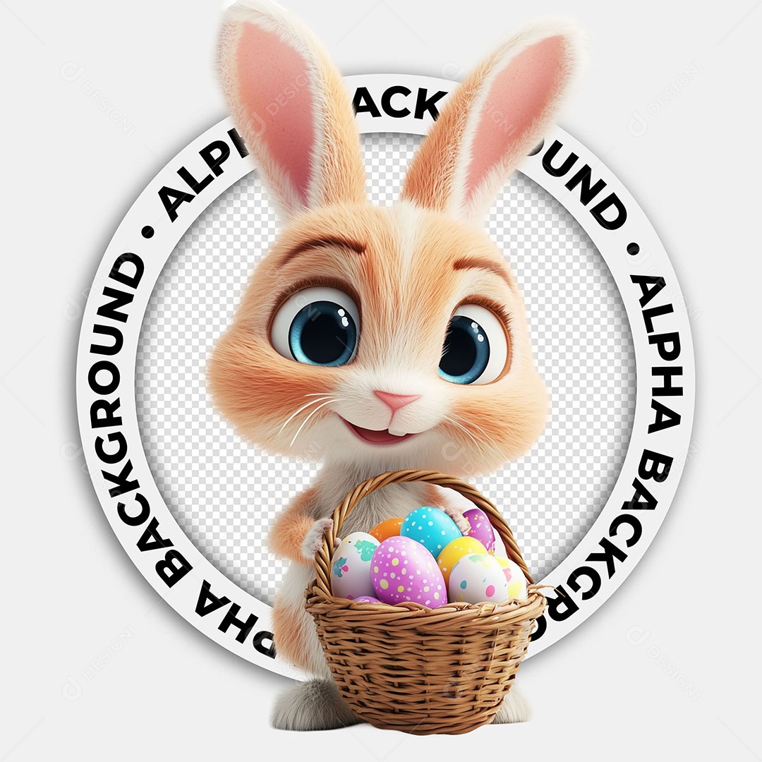 Elemento 3D Coelho Com Cesta para Composição PSD