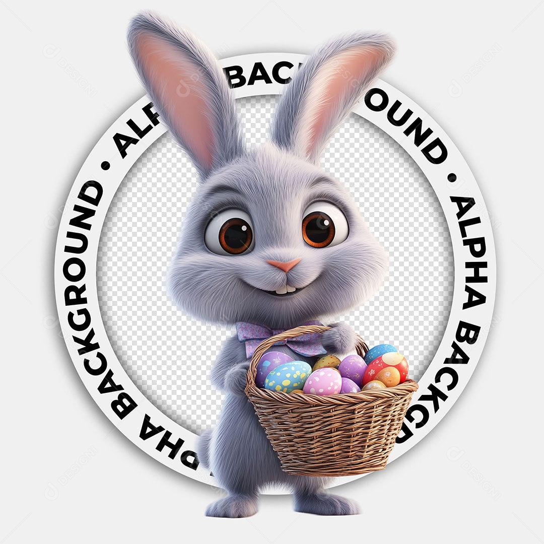 Elemento 3D Coelho Com Cesta para Composição PSD