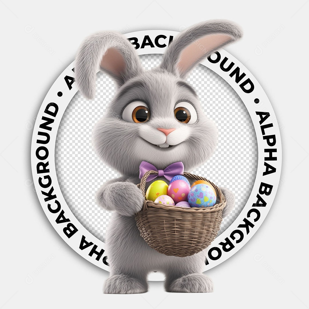 Elemento 3D Coelho Com Cesta para Composição PSD