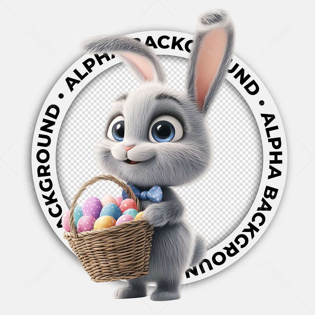 Elemento 3D Coelho Com Cesta para Composição PSD