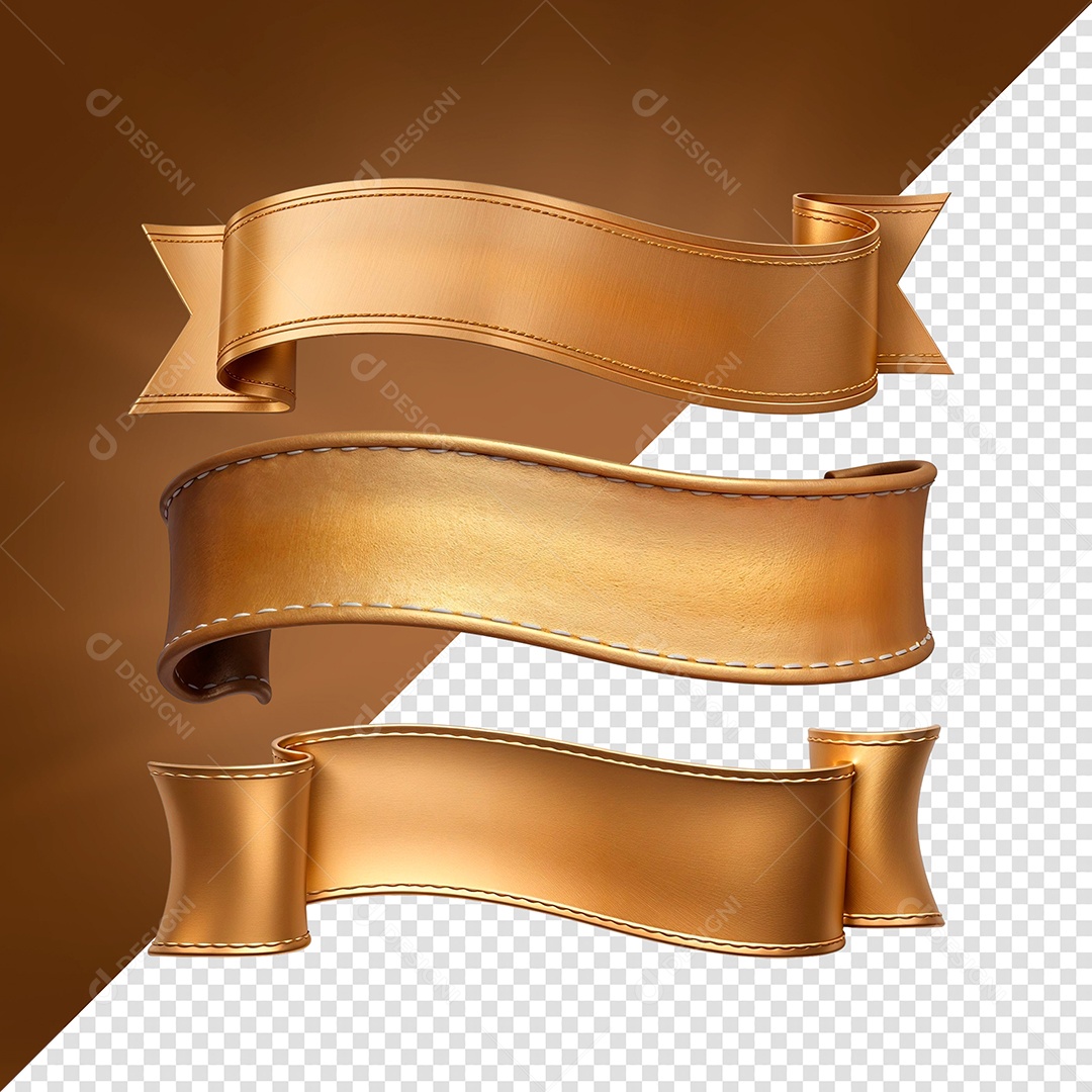 Fita Dourada Elemento 3D PSD