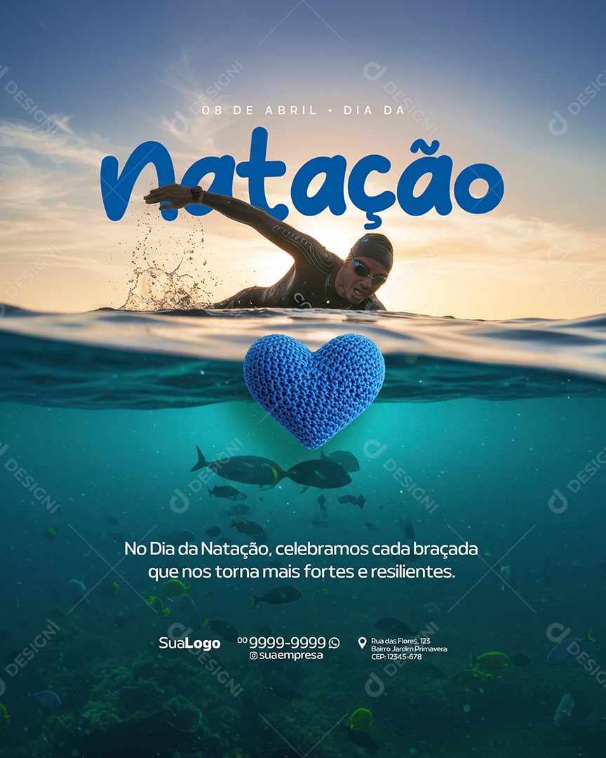 Dia da Natação 08 de Abril Social Media PSD Editável