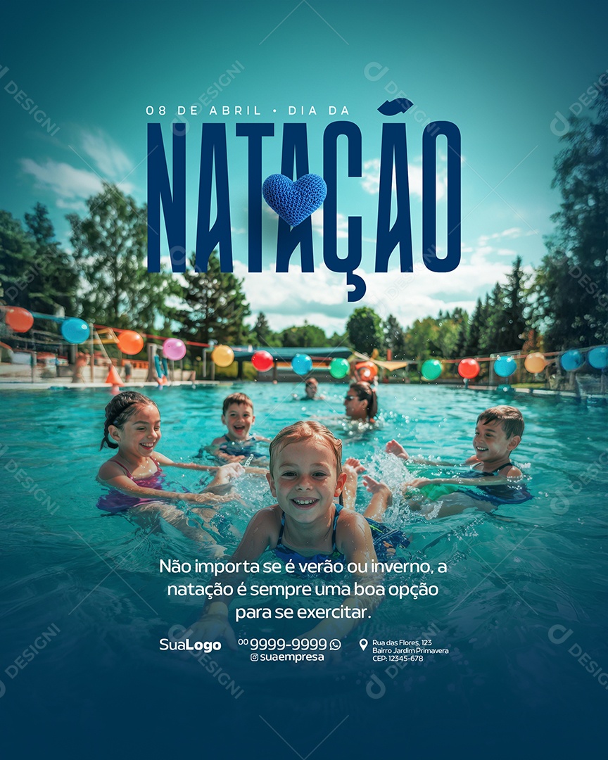 Dia da Natação 08 de Abril Social Media PSD Editável