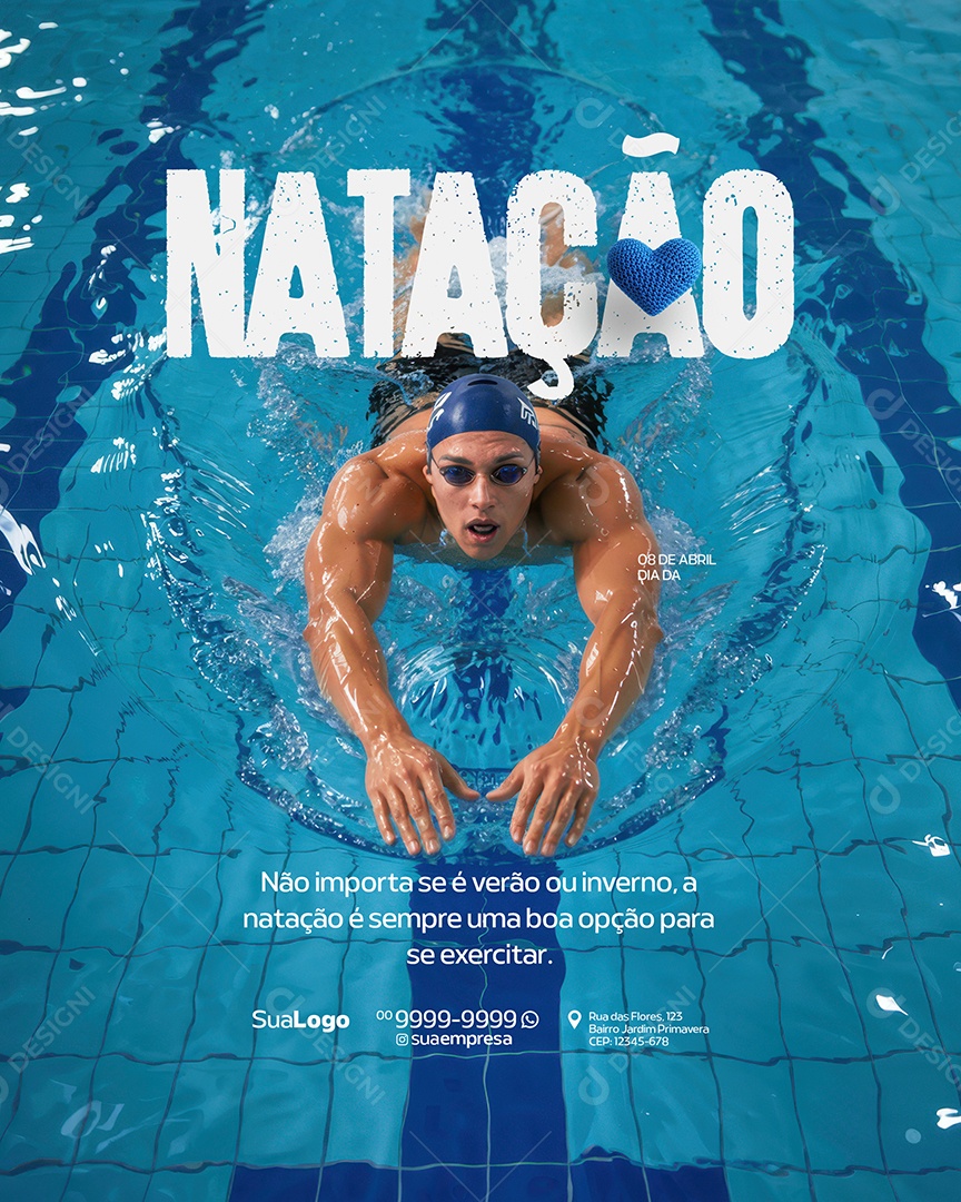 Dia da Natação 08 de Abril Social Media PSD Editável